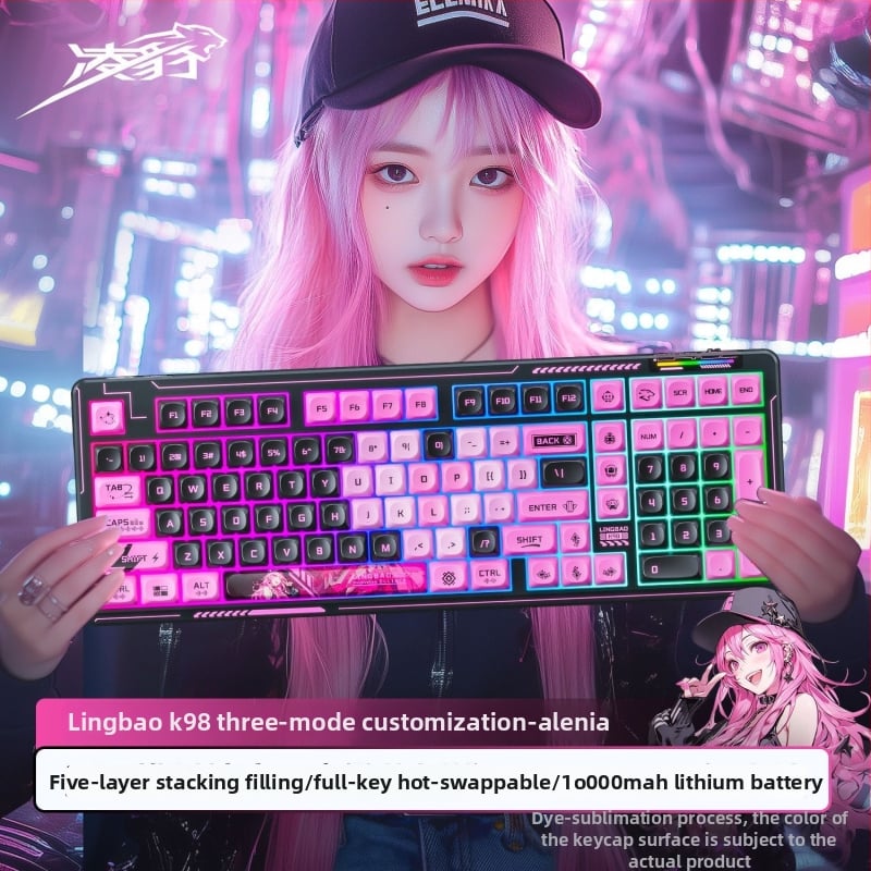 Безжична механична клавиатура с три режима свързване, горещосменяеми превключватели, водоустойчива, RGB подсветка