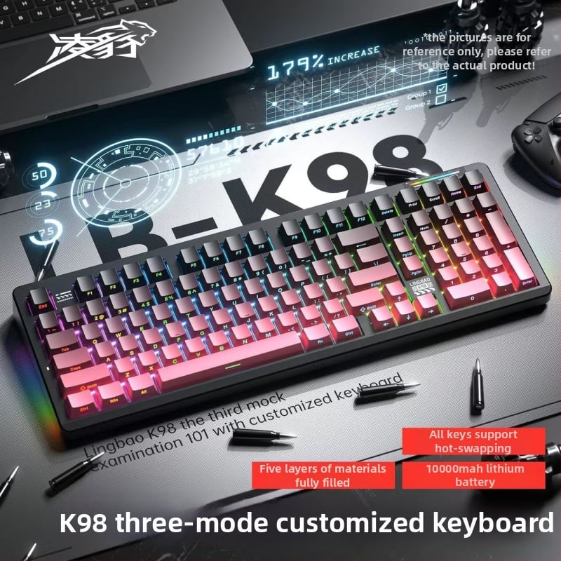 Безжична механична клавиатура с три режима свързване, горещосменяеми превключватели, водоустойчива, RGB подсветка