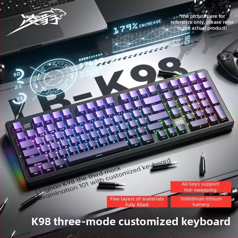 Безжична механична клавиатура с три режима свързване, горещосменяеми превключватели, водоустойчива, RGB подсветка
