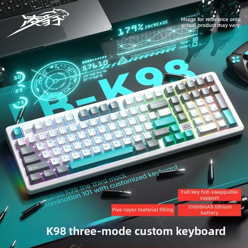 Безжична механична клавиатура с три режима свързване, горещосменяеми превключватели, водоустойчива, RGB подсветка