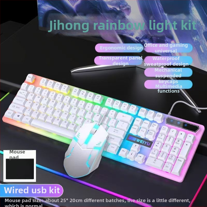 Káblové set klávesnice a myši s RGB podsvietením, 104-klávesová klávesnica, ABS telo, dĺžka kábla 1,35 m, univerzálna kompatibilita