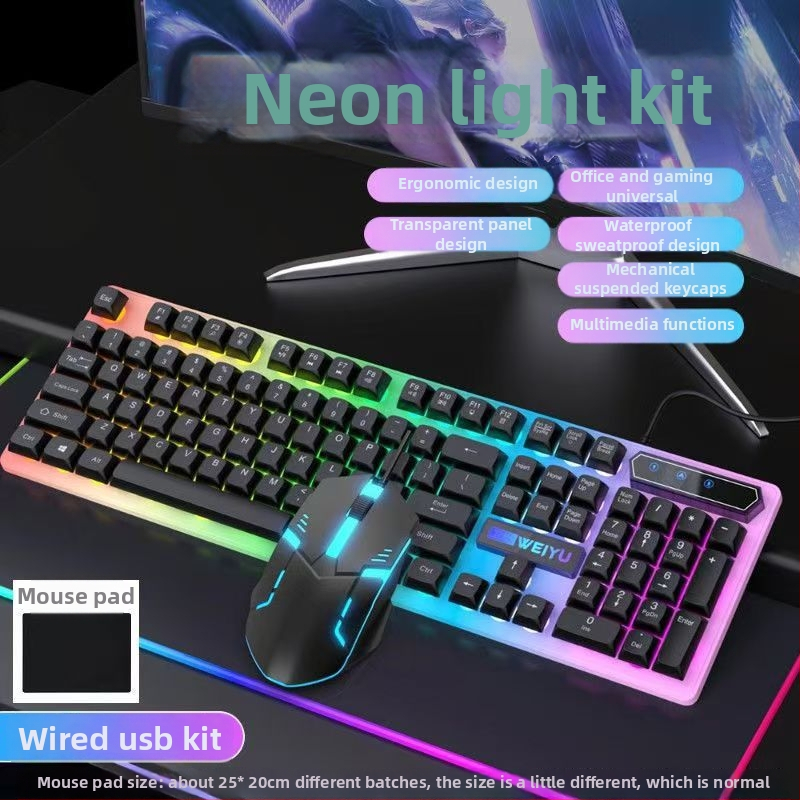 Káblové set klávesnice a myši s RGB podsvietením, 104-klávesová klávesnica, ABS telo, dĺžka kábla 1,35 m, univerzálna kompatibilita