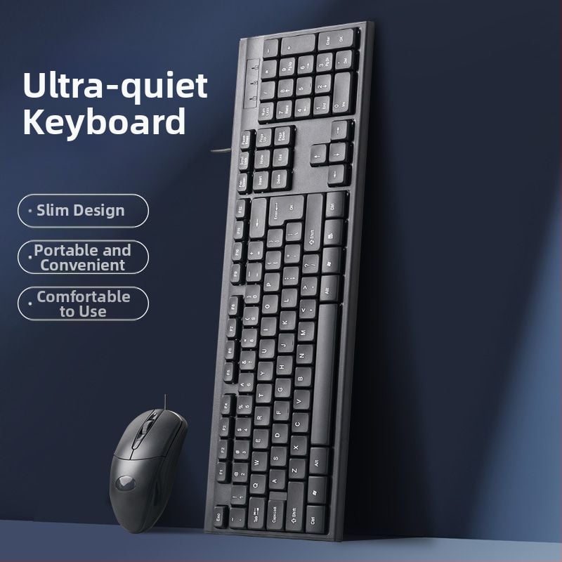 Жичен комплект клавиатура и мишка — механична клавиатура, USB интерфейс, без подсветка, без подложка за китката, не е водоустойчив