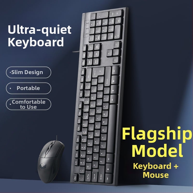 Жичен комплект клавиатура и мишка — механична клавиатура, USB интерфейс, без подсветка, без подложка за китката, не е водоустойчив