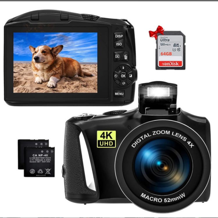 XHX R6S kompaktne digitaalne kaamera – 4K video, 48MP fotod, 3,2-tolline LCD, CMOS sensor, 16x digitaalne zoom