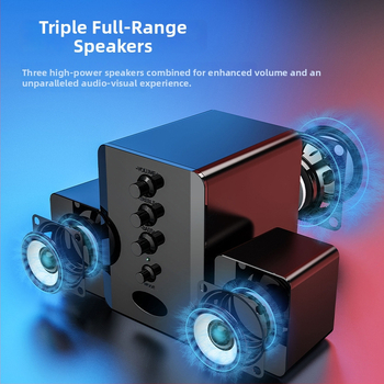 Datoru skaļruņi SADA D-202, 2.1 kanālu, USB barošana, 3,4 mm ieeja, frekvenču diapazons 60 Hz–15 kHz, SNR ≥70 dB