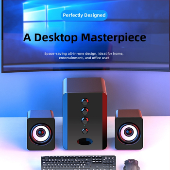 Datoru skaļruņi SADA D-202, 2.1 kanālu, USB barošana, 3,4 mm ieeja, frekvenču diapazons 60 Hz–15 kHz, SNR ≥70 dB