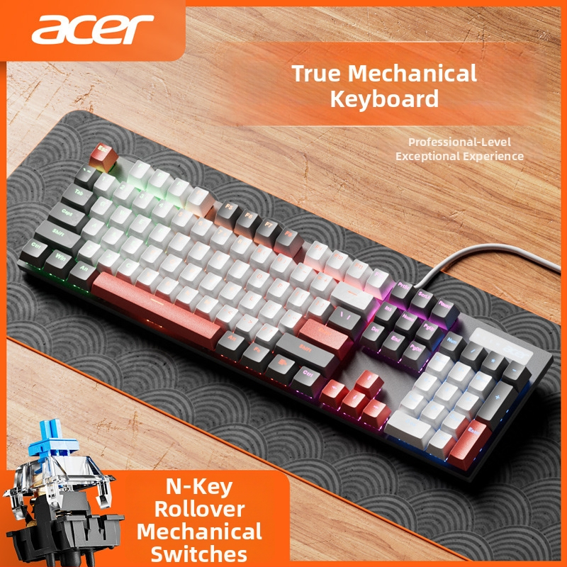 Acer Mehanička tipkovnica, 104 tipki, Zelene prekidače, Žična veza, Vodootporna, Kabel 1,5 m