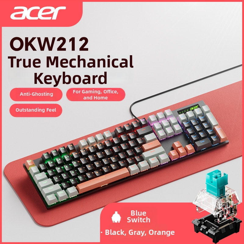 Acer Mehanička tipkovnica, 104 tipki, Zelene prekidače, Žična veza, Vodootporna, Kabel 1,5 m