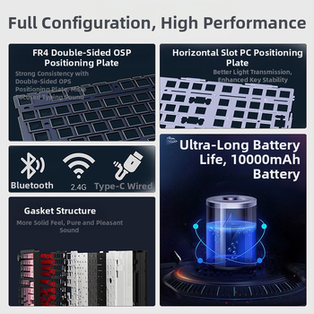Ak980 V2 механизмална клавиатура, 98 клавиша, три режима на свързване, 10000mAh батерия, свързва се с до 3 устройства