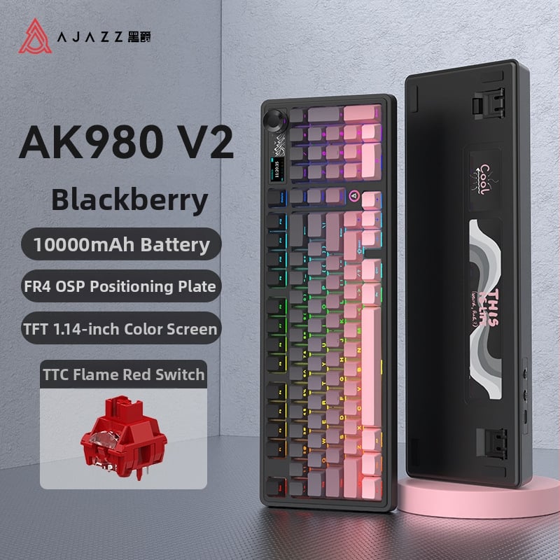 Ak980 V2 механизмална клавиатура, 98 клавиша, три режима на свързване, 10000mAh батерия, свързва се с до 3 устройства