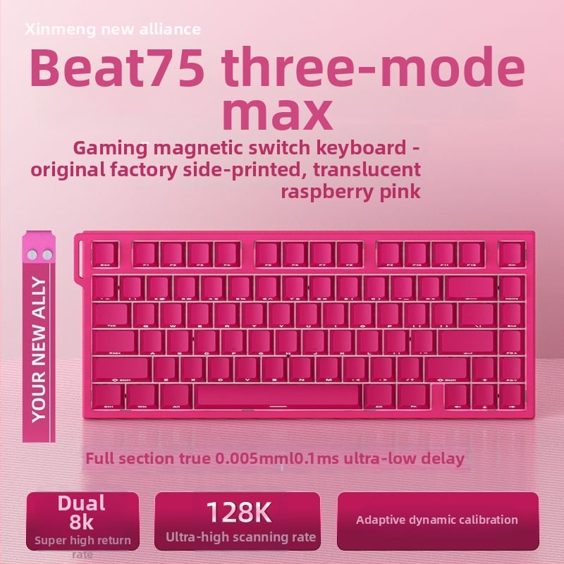 Beat75 магнитна ос клавиатура — безжична трирежимна (жично, Bluetooth, 2.4G), 8K опрашване, цифрова клавиатура, RGB подсветка, ниска латентност