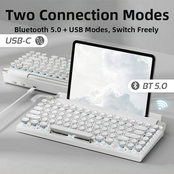 Bluetooth клавиатура с 87 клавиши, механични превключватели, водоустойчива ABS конструкция, мултицветна подсветка и свързване до 3 устройства