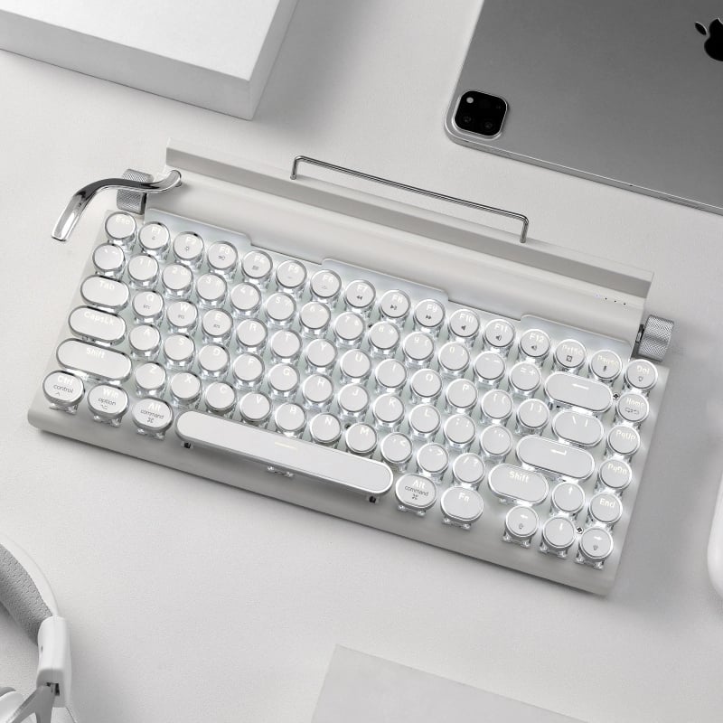 Bluetooth клавиатура с 87 клавиши, механични превключватели, водоустойчива ABS конструкция, мултицветна подсветка и свързване до 3 устройства