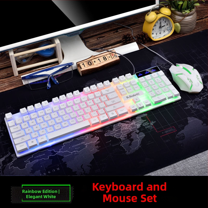 Sada klávesnice a myši USB, podsvietená, 1000dpi, ergonómická, vodotesná, 1,5 m kábel