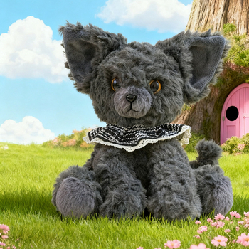 Λούτρινο γατάκι-κούκλα με δαντελένιο φουλάρι — απαλό κοντό ύφασμα, γέμισμα PP βαμβάκι, προσαρμοσμένα δείγματα, κατάλληλο για 7–14 ετών, unisex