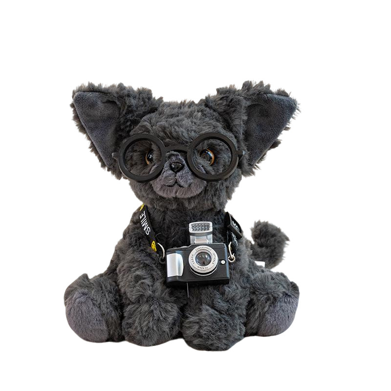 Λούτρινο γατάκι-κούκλα με δαντελένιο φουλάρι — απαλό κοντό ύφασμα, γέμισμα PP βαμβάκι, προσαρμοσμένα δείγματα, κατάλληλο για 7–14 ετών, unisex