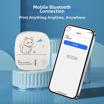 Kaķu uzlīmju mini printeris – pārnēsājams Bluetooth termiskais printeris, drukas platums 5,7 cm, 1 papīra kārba, barošana 3,7V, saderīgs ar iOS un Android