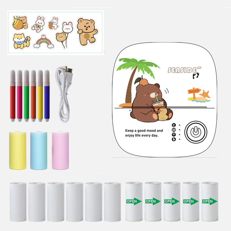 Мини принтер за котешки стикери – портативен Bluetooth термичен принтер, ширина печати 5,7 см, 1 ролка хартия, захранване 3,7V, съвместим с iOS и Android