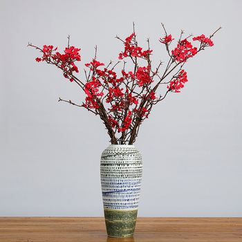 Jednoklona umjetna trešnjina loza za kućnu dekoraciju, zen inspirirana, sa svilenim cvjetovima i svilenom tkaninom