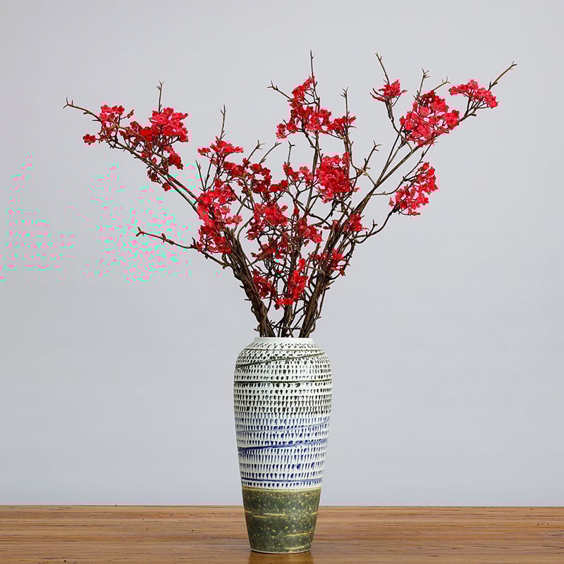 Jednoklona umjetna trešnjina loza za kućnu dekoraciju, zen inspirirana, sa svilenim cvjetovima i svilenom tkaninom