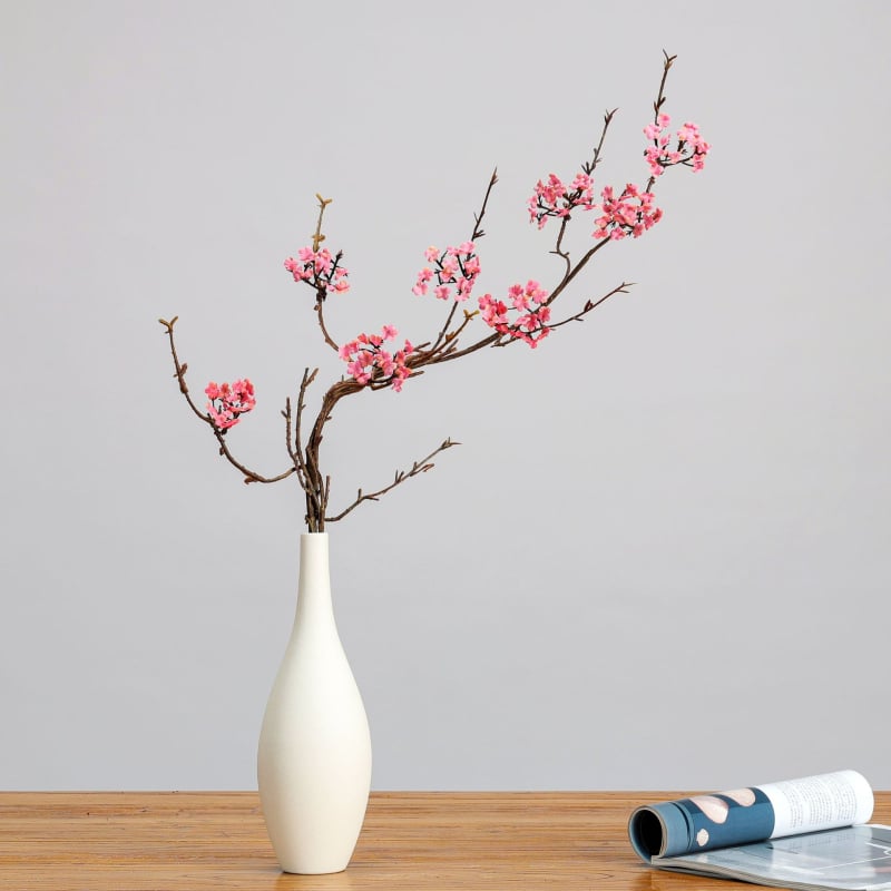 Jednoklona umjetna trešnjina loza za kućnu dekoraciju, zen inspirirana, sa svilenim cvjetovima i svilenom tkaninom