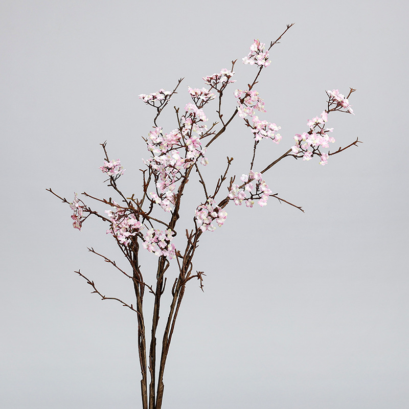 Jednoklona umjetna trešnjina loza za kućnu dekoraciju, zen inspirirana, sa svilenim cvjetovima i svilenom tkaninom