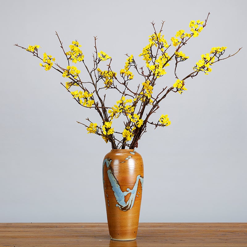 Jednoklona umjetna trešnjina loza za kućnu dekoraciju, zen inspirirana, sa svilenim cvjetovima i svilenom tkaninom