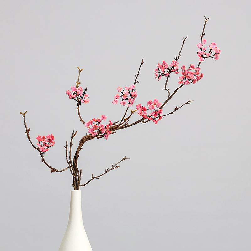Jednoklona umjetna trešnjina loza za kućnu dekoraciju, zen inspirirana, sa svilenim cvjetovima i svilenom tkaninom