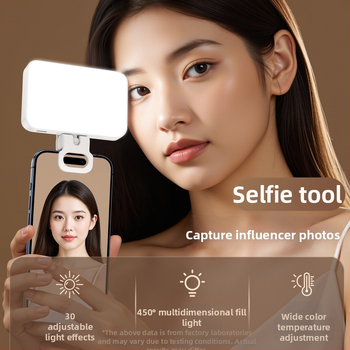 Lumină mică clip-on pentru telefoane mobile, 4W, 5V, temperatură de culoare reglabilă 2500K–9900K, trei temperaturi, pentru streaming, fotografie în aer liber