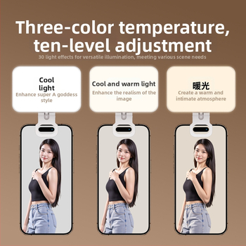 Lumină mică clip-on pentru telefoane mobile, 4W, 5V, temperatură de culoare reglabilă 2500K–9900K, trei temperaturi, pentru streaming, fotografie în aer liber
