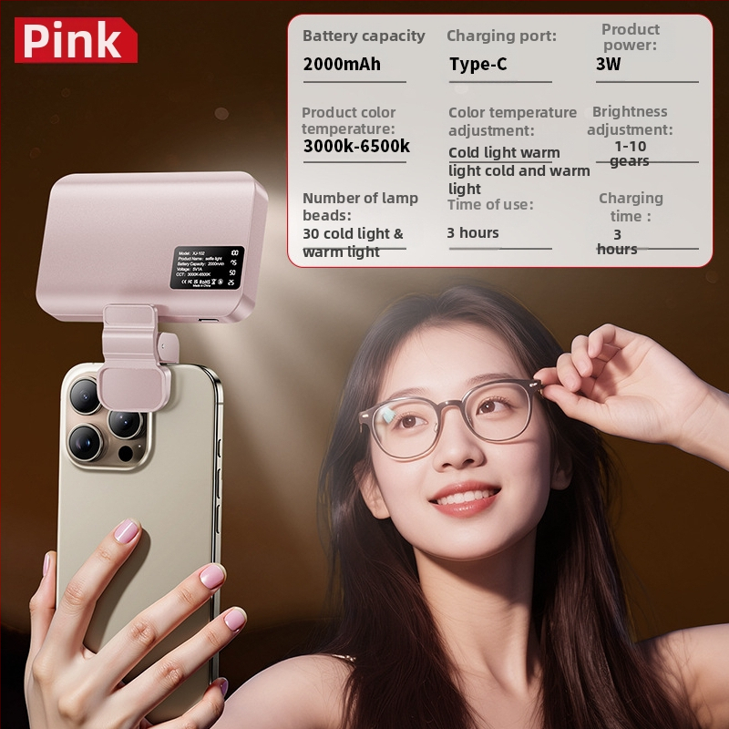 Lumină mică clip-on pentru telefoane mobile, 4W, 5V, temperatură de culoare reglabilă 2500K–9900K, trei temperaturi, pentru streaming, fotografie în aer liber