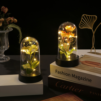 Нощна лампа със стъклен капак и вечни цветя, декоративна вътрешна цветна композиция Gerbera, марка First Butterfly