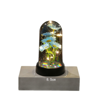 Нощна лампа със стъклен капак и вечни цветя, декоративна вътрешна цветна композиция Gerbera, марка First Butterfly