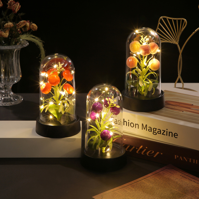 Нощна лампа със стъклен капак и вечни цветя, декоративна вътрешна цветна композиция Gerbera, марка First Butterfly