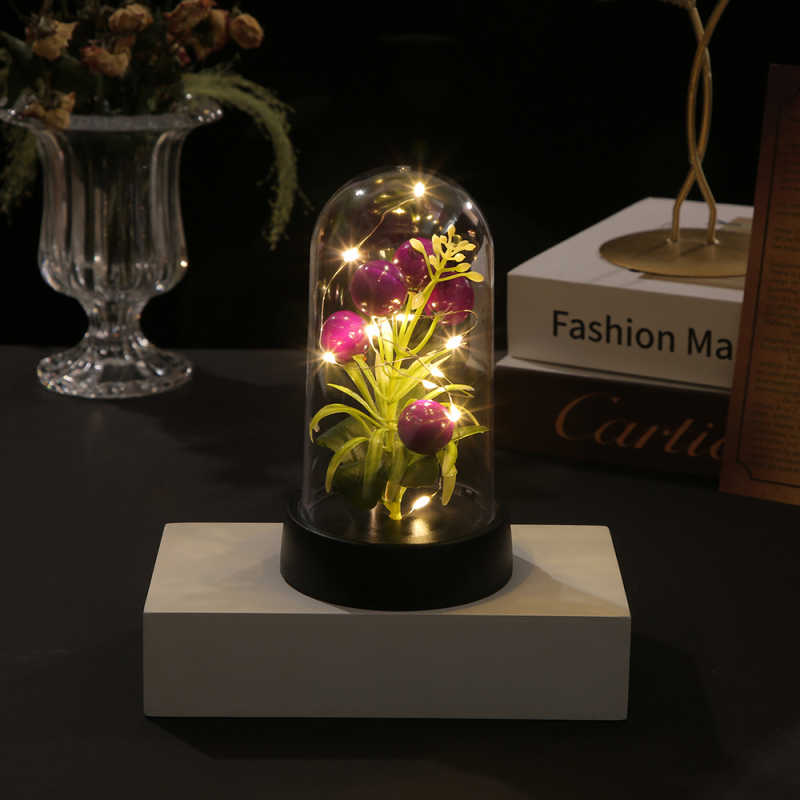 Нощна лампа със стъклен капак и вечни цветя, декоративна вътрешна цветна композиция Gerbera, марка First Butterfly