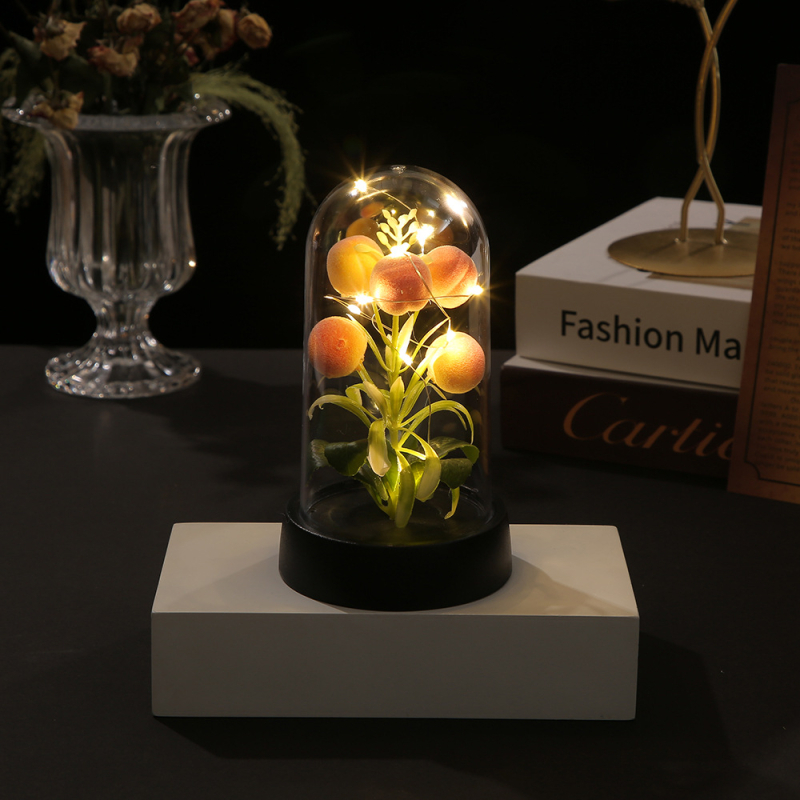 Нощна лампа със стъклен капак и вечни цветя, декоративна вътрешна цветна композиция Gerbera, марка First Butterfly