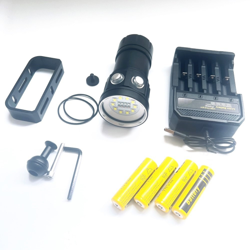 Lampa subacvatică LED pentru scufundări, 150W, corp din aliaj de aluminiu, baterie 18650, rază până la 50 m