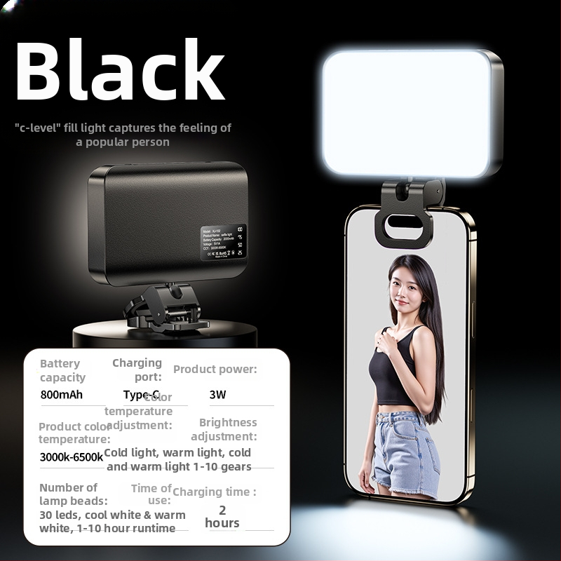 BD102 Lumină de umplere portabilă pentru smartphoneuri — LED 4W, 5V, Temperatură de culoare reglabilă 2500K–9900K, Model BD102, Pentru Live Streaming și Filmare