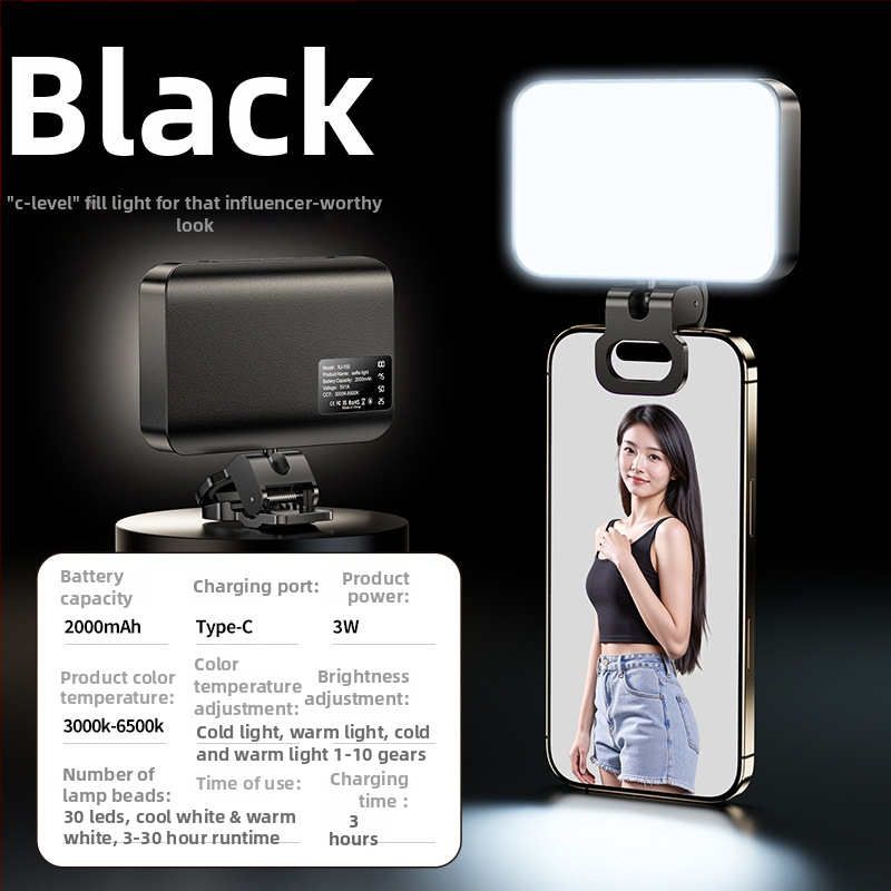 BD102 Lumină de umplere portabilă pentru smartphoneuri — LED 4W, 5V, Temperatură de culoare reglabilă 2500K–9900K, Model BD102, Pentru Live Streaming și Filmare