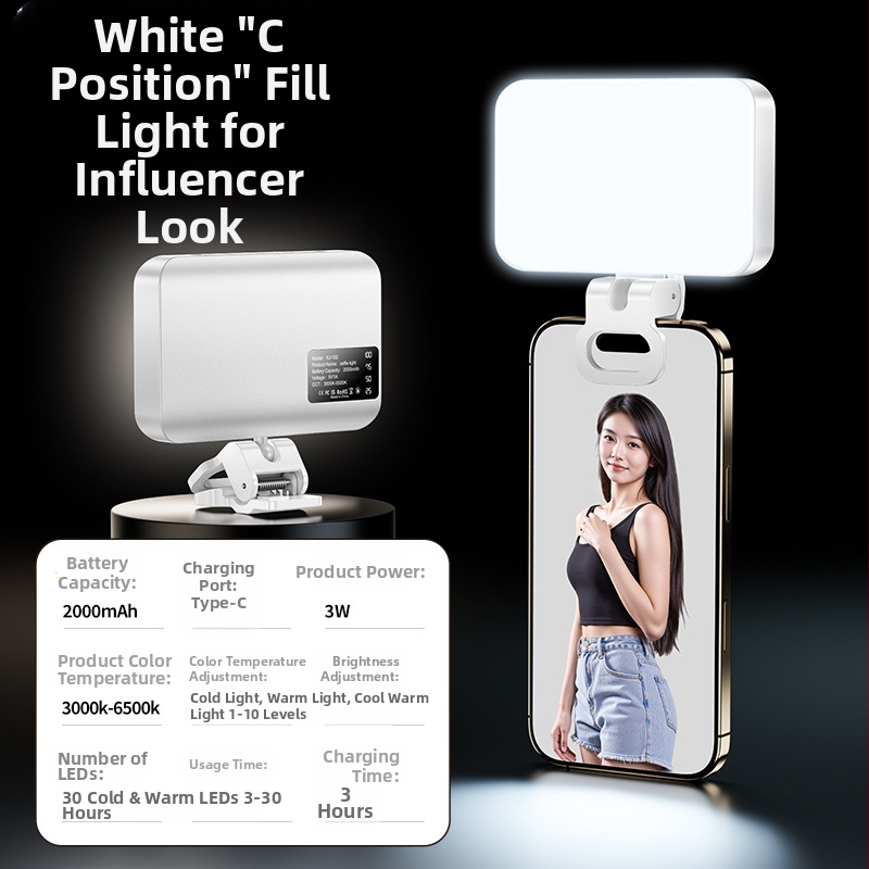 BD102 Lumină de umplere portabilă pentru smartphoneuri — LED 4W, 5V, Temperatură de culoare reglabilă 2500K–9900K, Model BD102, Pentru Live Streaming și Filmare