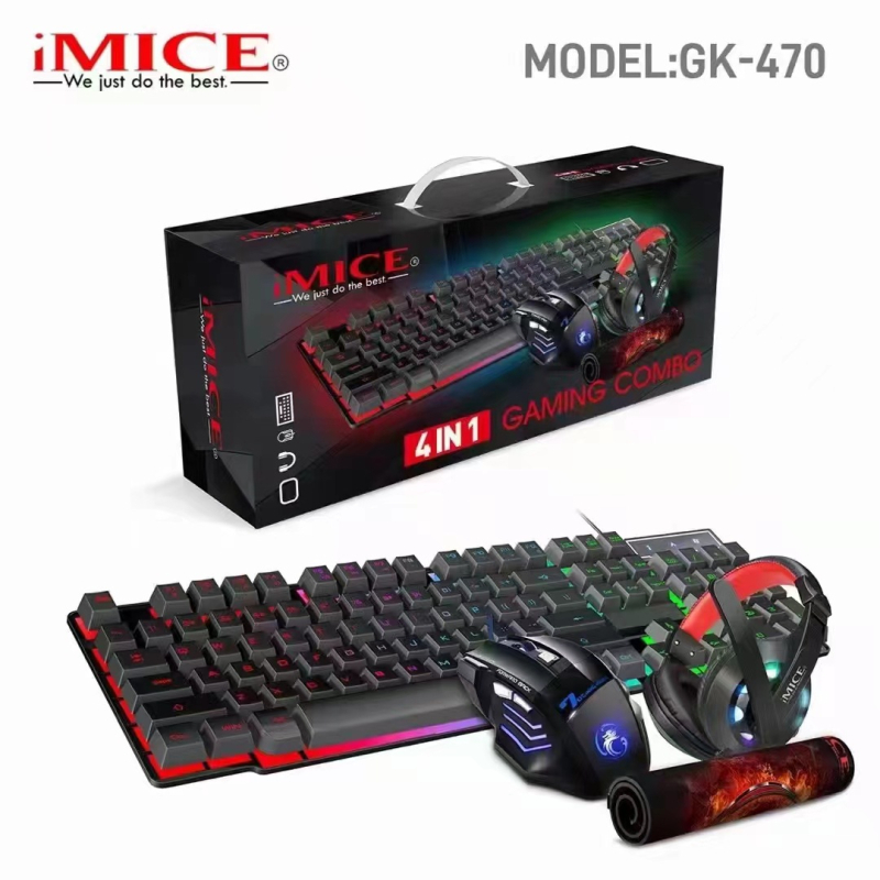 IMICE set 4IN1 de gaming: tastatură, mouse, headset și mouse pad, iluminare de fundal, 3200 DPI