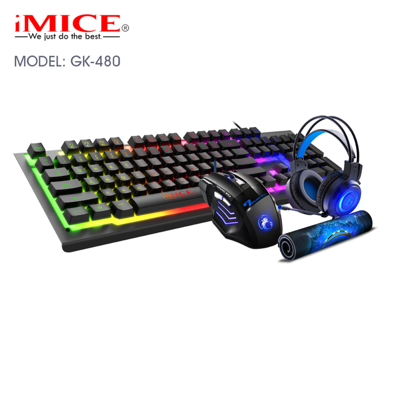 IMICE set 4IN1 de gaming: tastatură, mouse, headset și mouse pad, iluminare de fundal, 3200 DPI