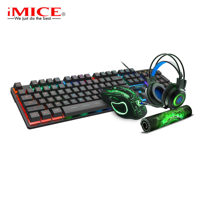 IMICE set 4IN1 de gaming: tastatură, mouse, headset și mouse pad, iluminare de fundal, 3200 DPI