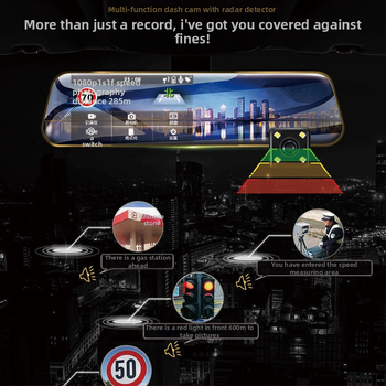 Dash cam auto 2160p cu vedere nocturnă, 360° obiectiv dual față-spate, imagine panoramică de mers înapoi, detector radar