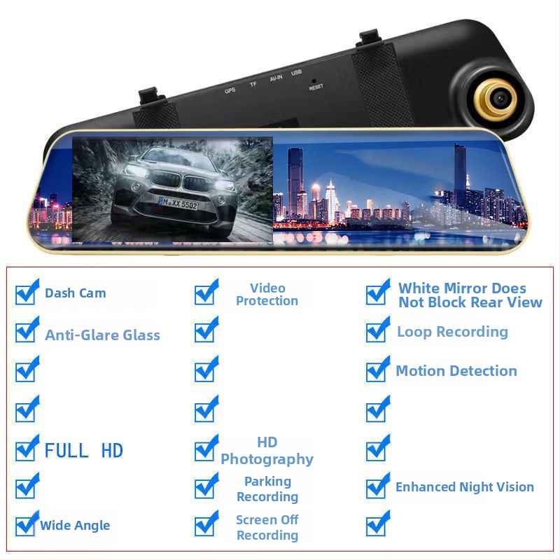 Dash cam auto 2160p cu vedere nocturnă, 360° obiectiv dual față-spate, imagine panoramică de mers înapoi, detector radar