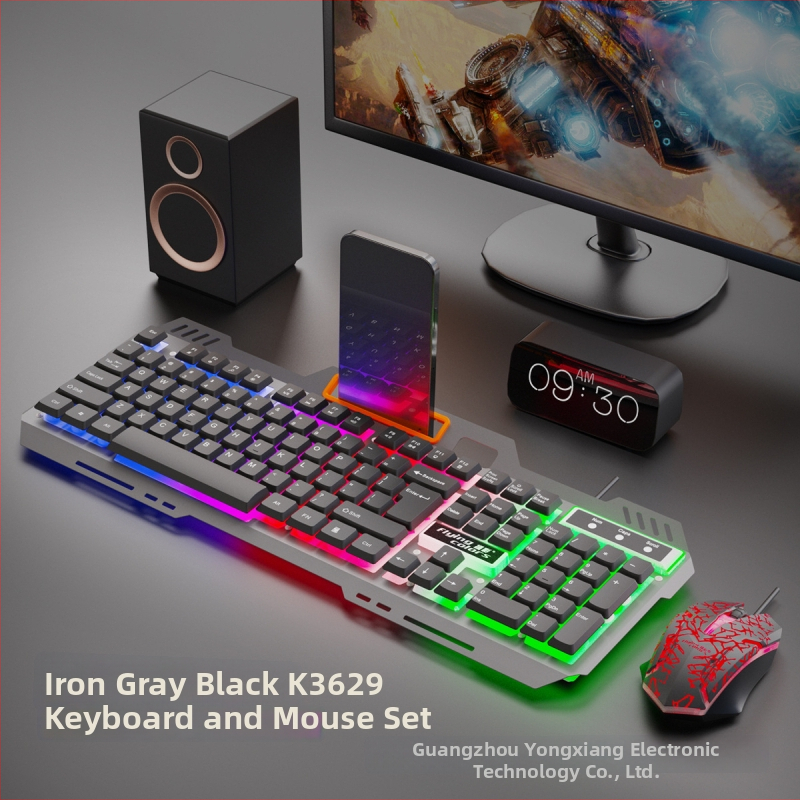 Yangcai káblový set klávesnice a myši s podsvietením, optické rozlíšenie 1200 dpi, USB pripojenie, ergonomický dizajn