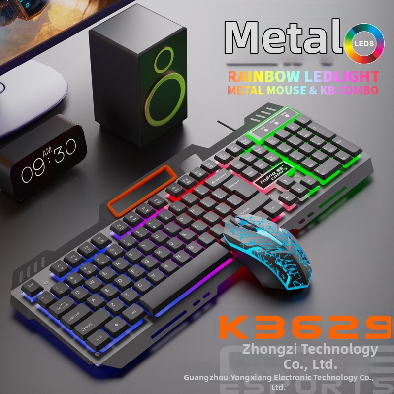 Yangcai káblový set klávesnice a myši s podsvietením, optické rozlíšenie 1200 dpi, USB pripojenie, ergonomický dizajn