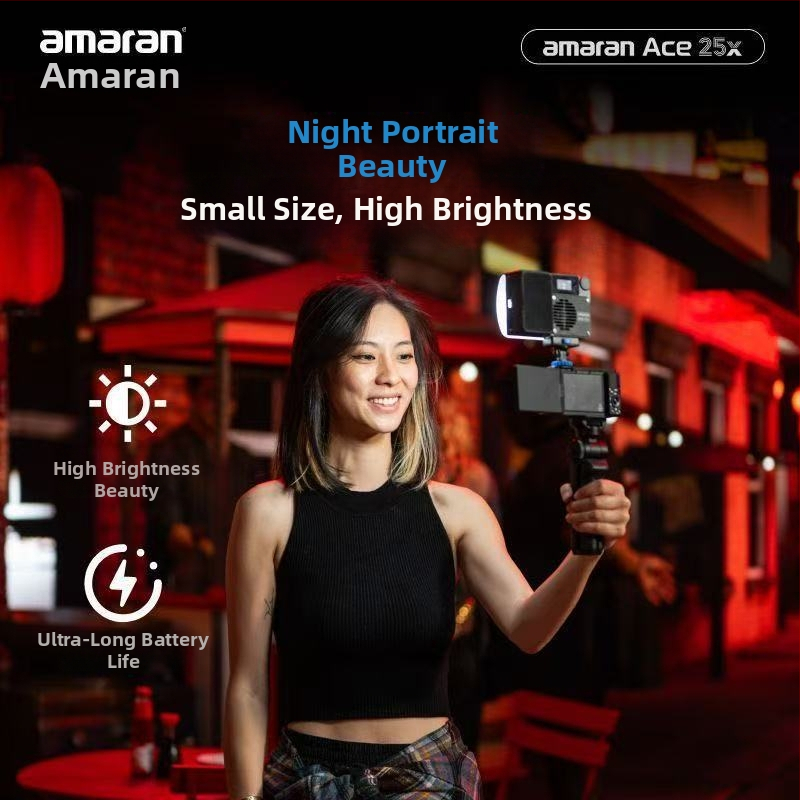 Aputure Amaran Ace 25X Lumină de umplere mini pentru exterior, cu temperatură a culorii duală (25W, 7.4V, Ace 25X) pentru filmări nocturne