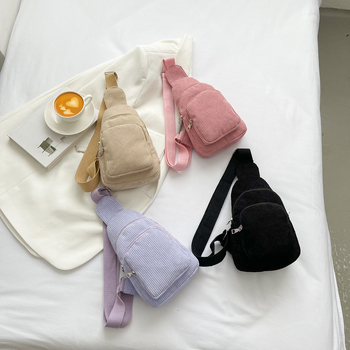 Дамска кордурова чанта за през рамо, урбанистичен стил, цип, вътрешен джоб с цип, полиестерна подплата